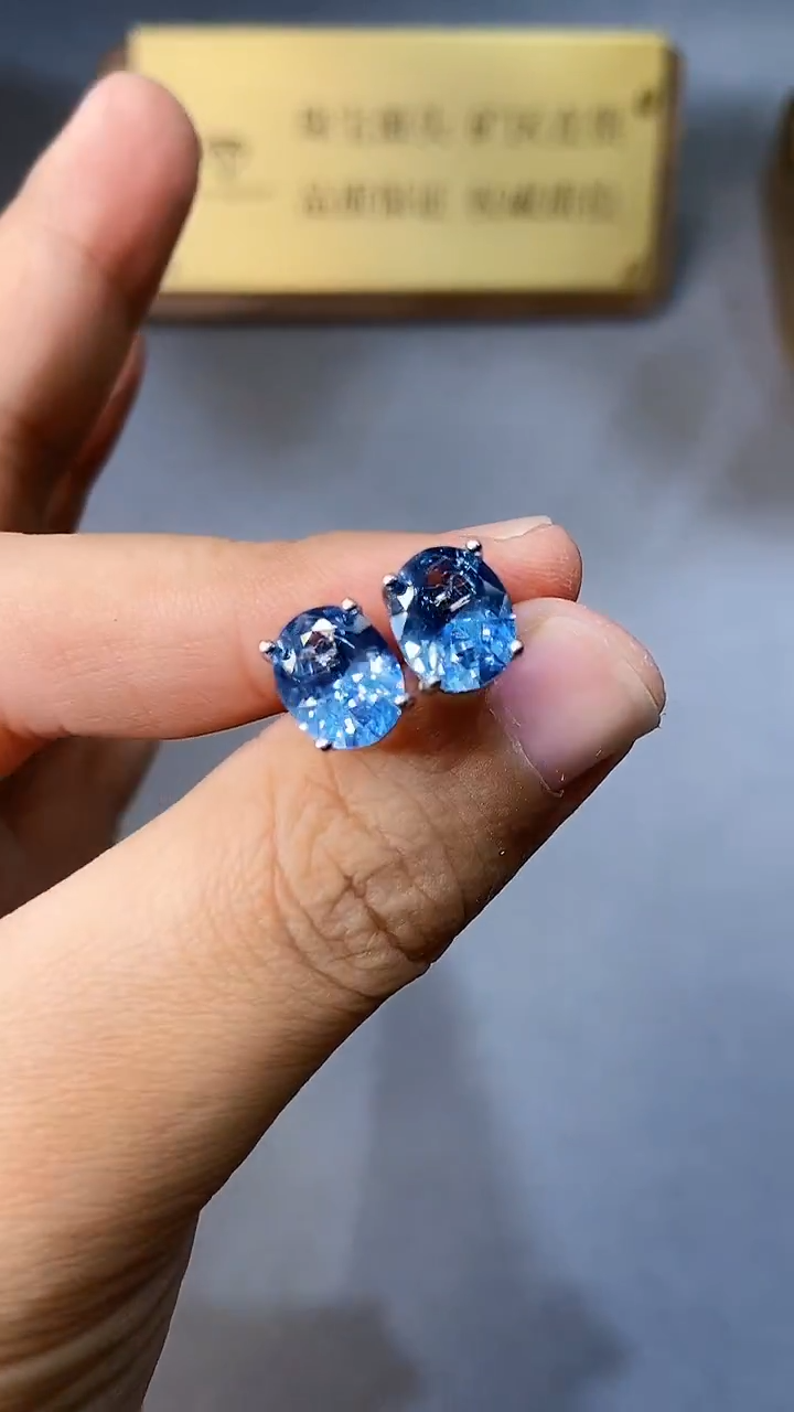 【闪购商品】海蓝宝石耳饰银S925镶嵌354