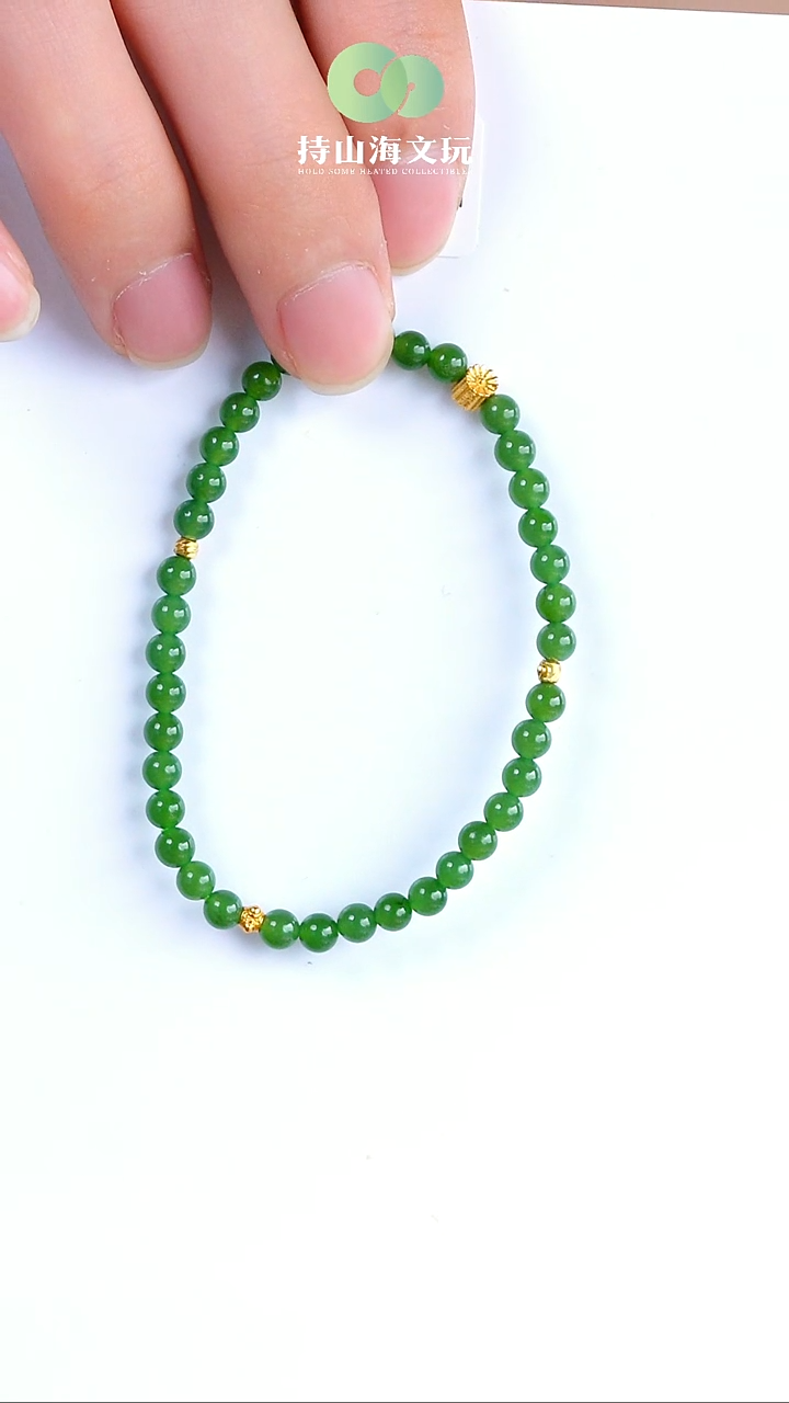 未镶嵌手链和田玉（碧玉）财****?探春碧玉S925银镀金设计款手串