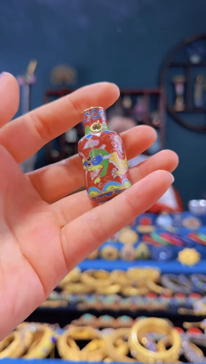 【闪购商品】非遗绝技 景泰蓝龙瓶 砖红