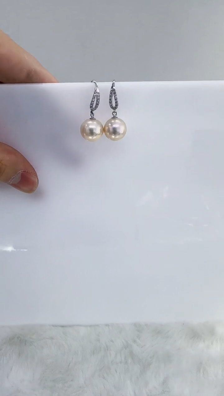 银S925镶嵌淡水珍珠DA珍珠耳饰11-12 a560