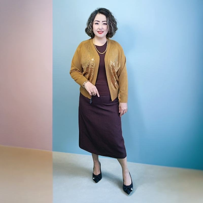 中老年妈妈装春秋针织开衫女绣花V领毛衣外套