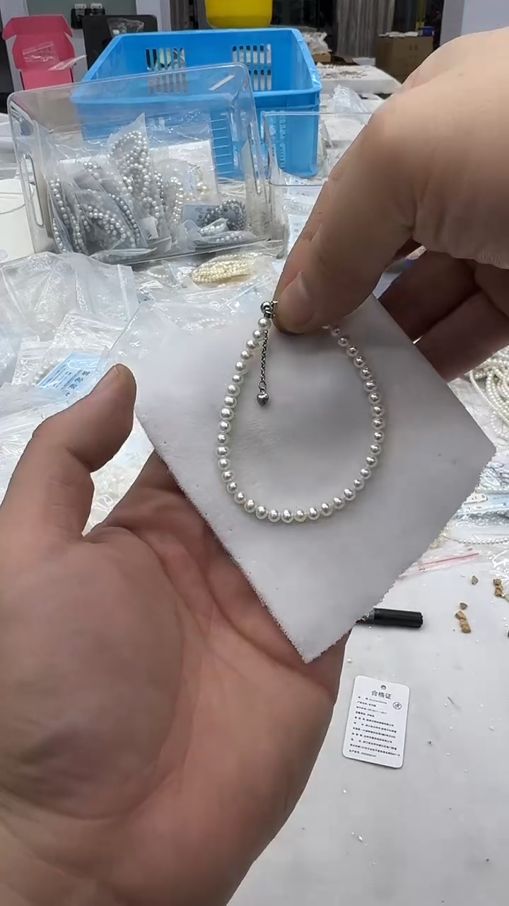 未镶嵌手链淡水珍珠5mm 爱心尾链