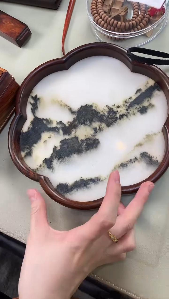 红酸枝木类成套家具云石盘子