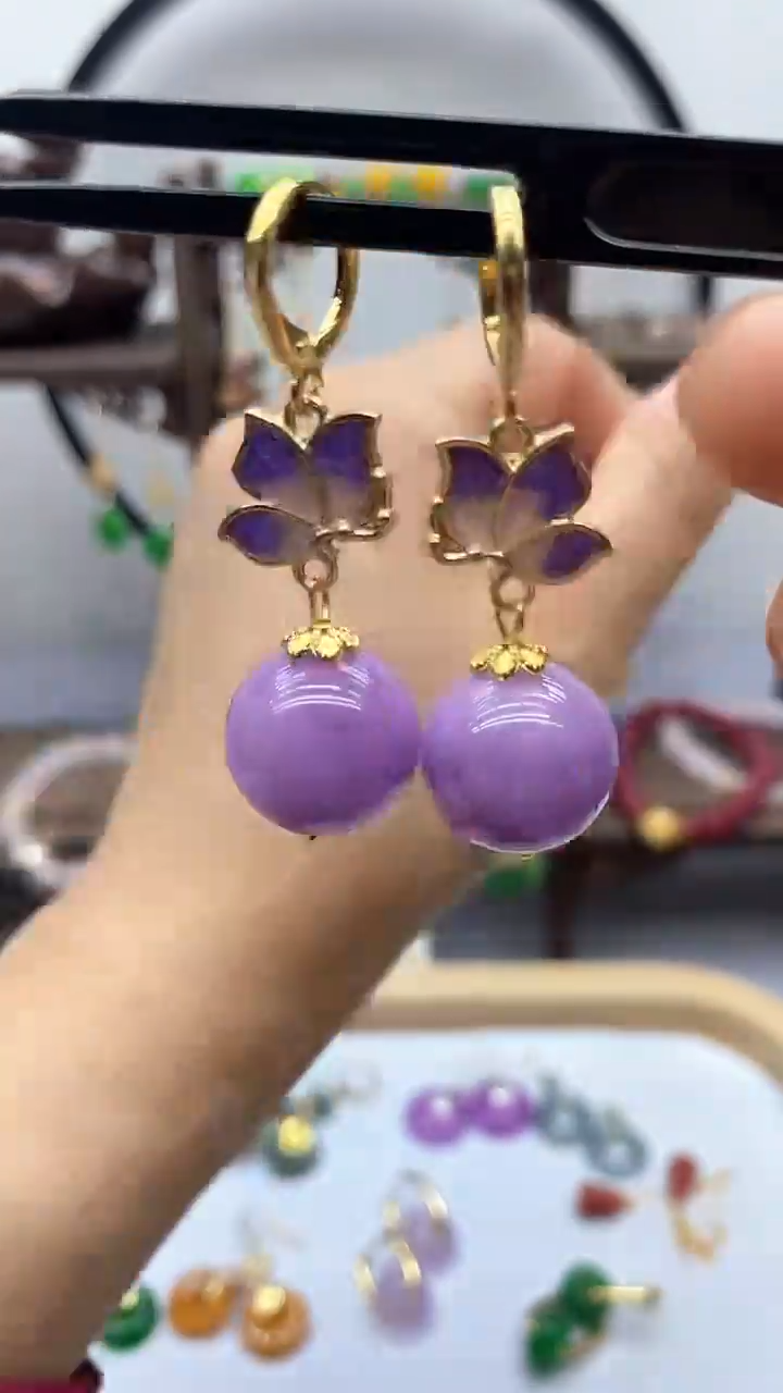 耳饰锂辉石14K金镶嵌106