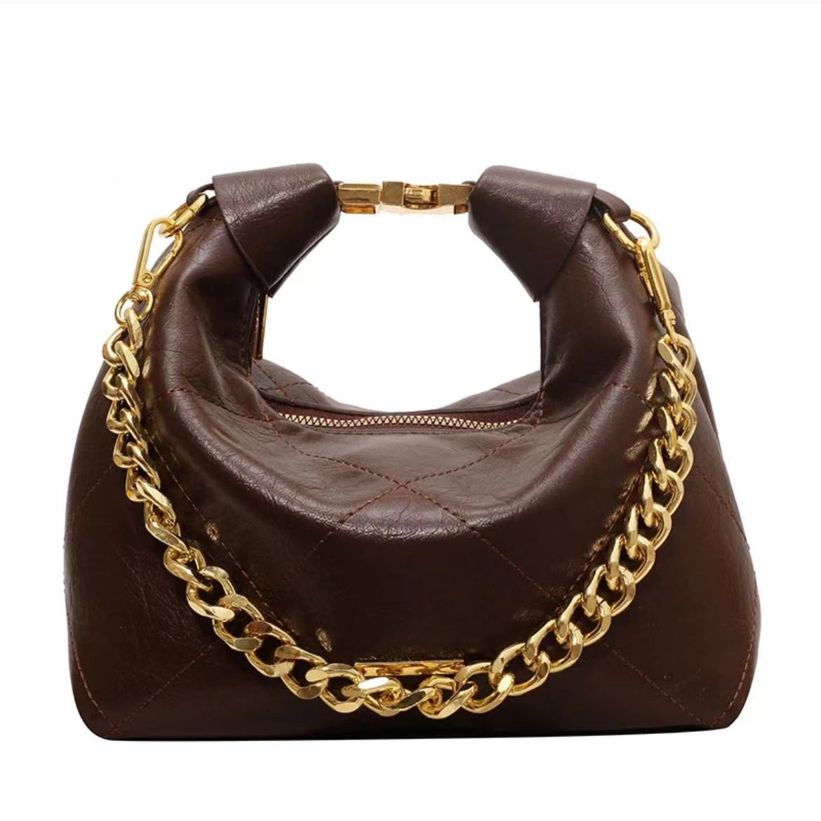 A单肩棕色设计师褶皱（无礼盒）斜挎轻奢单肩包H003