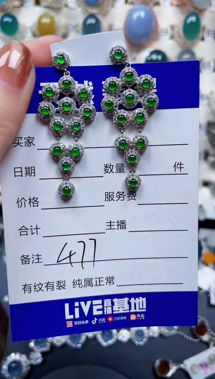 银S925镶嵌翡翠耳饰477