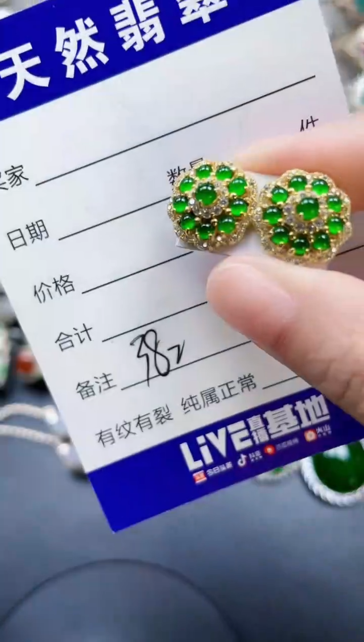 银S925镶嵌翡翠耳饰382