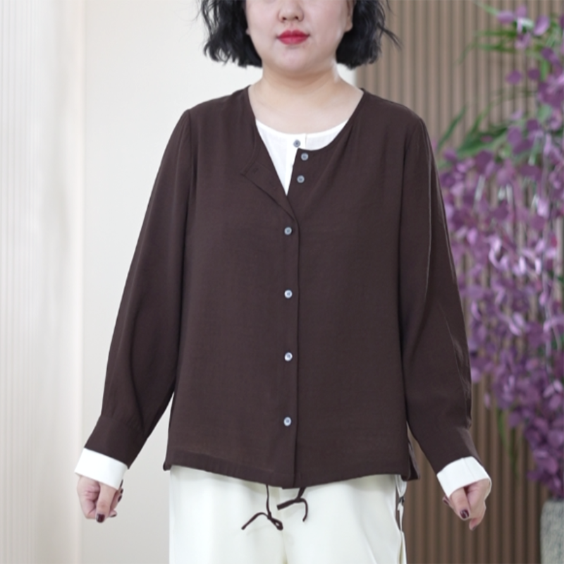 微光细闪琉璃纱假两件T恤肌理感撞色圆领衬衫时尚大码春季上衣女