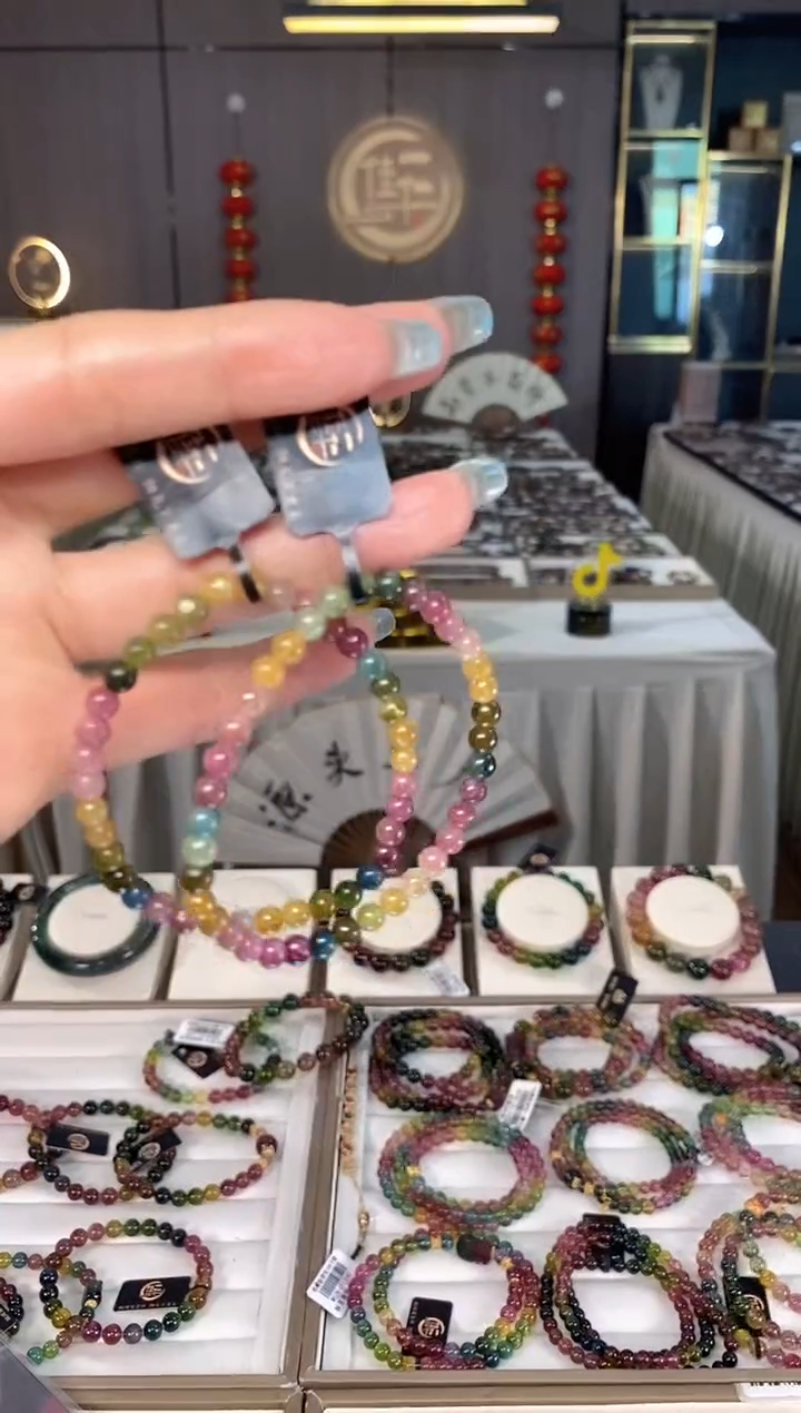 未镶嵌冰透体老矿碧玺彩虹单圈手串5mm+碧玺多样性发一条mz