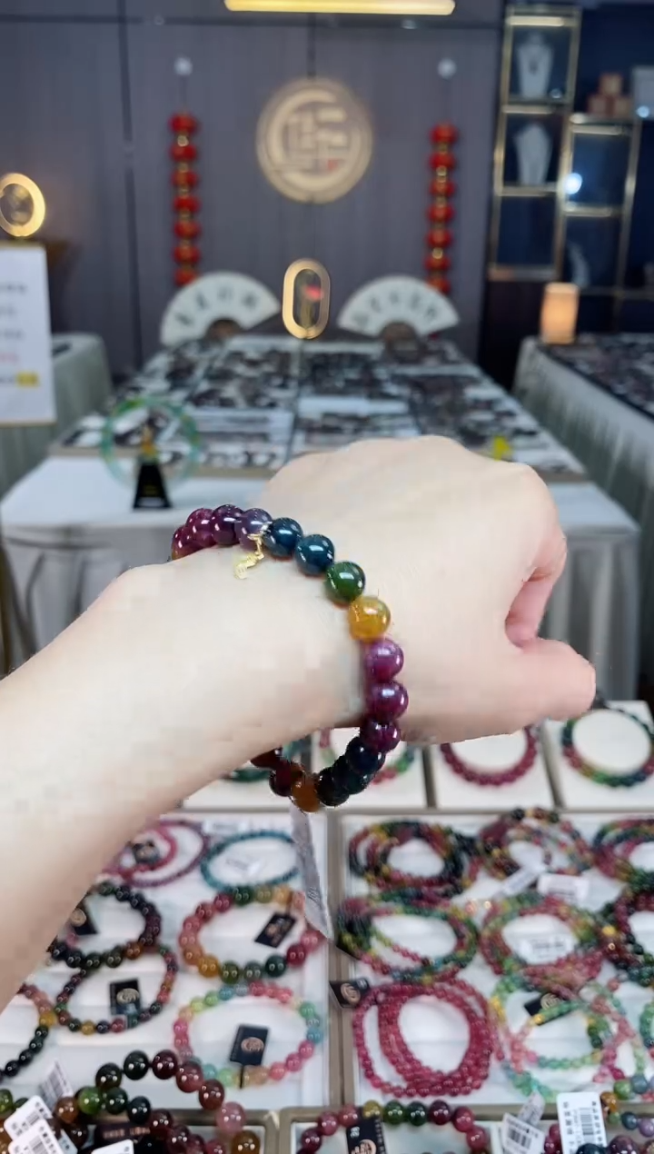 未镶嵌老矿碧玺彩虹单圈手串8mm+碧玺hon多样性发一条