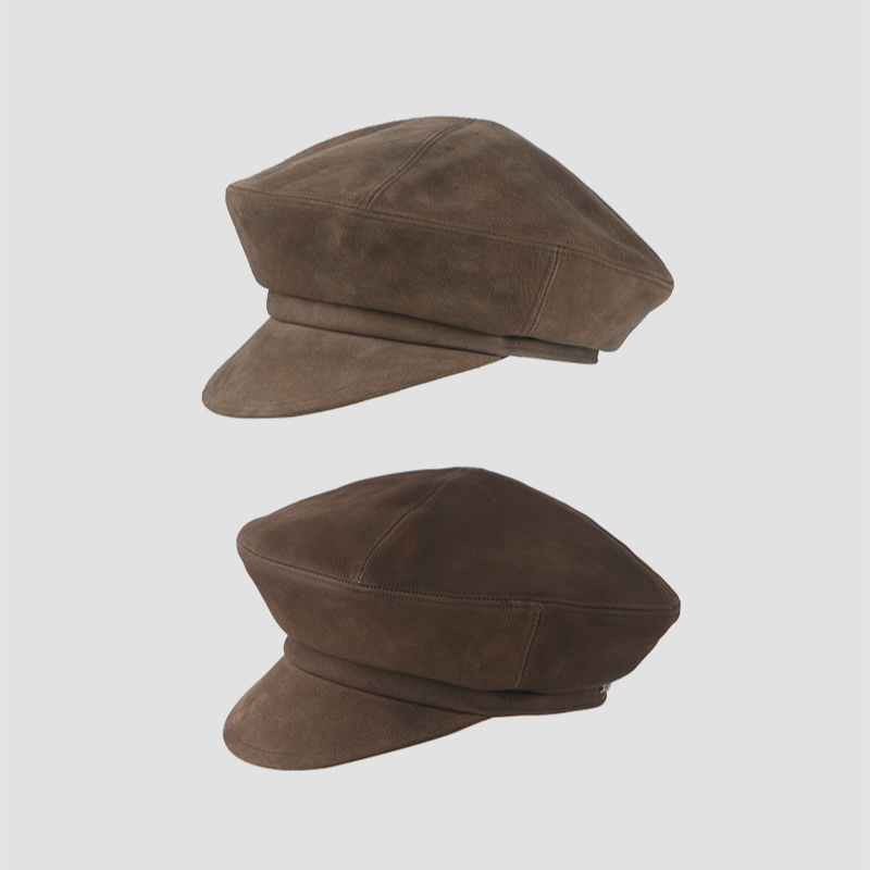 AW25秋冬新款 复古做旧羊皮牛皮希腊渔夫帽 军帽3227730250006