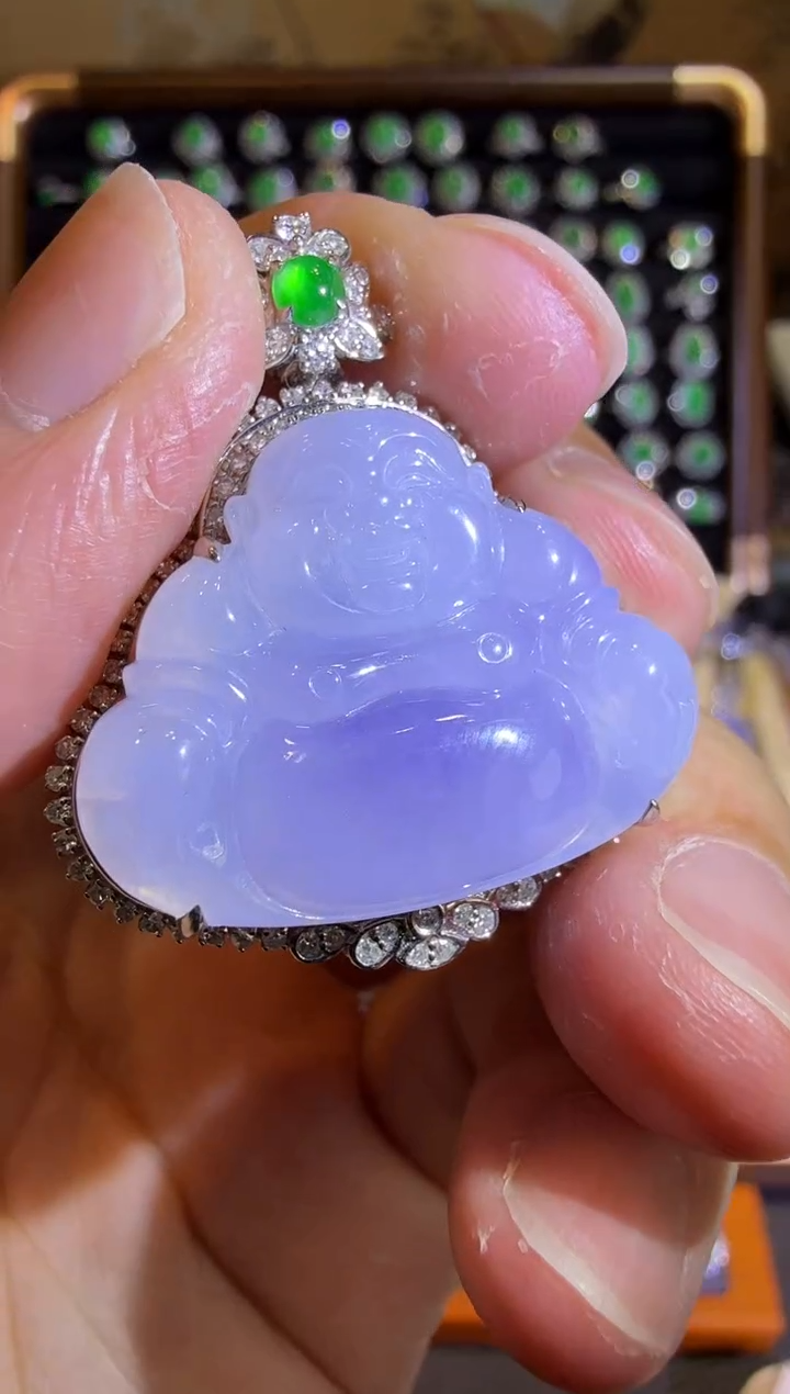 【闪购商品】翡翠吊坠(赠链)18K金镶嵌冰紫佛公吊坠