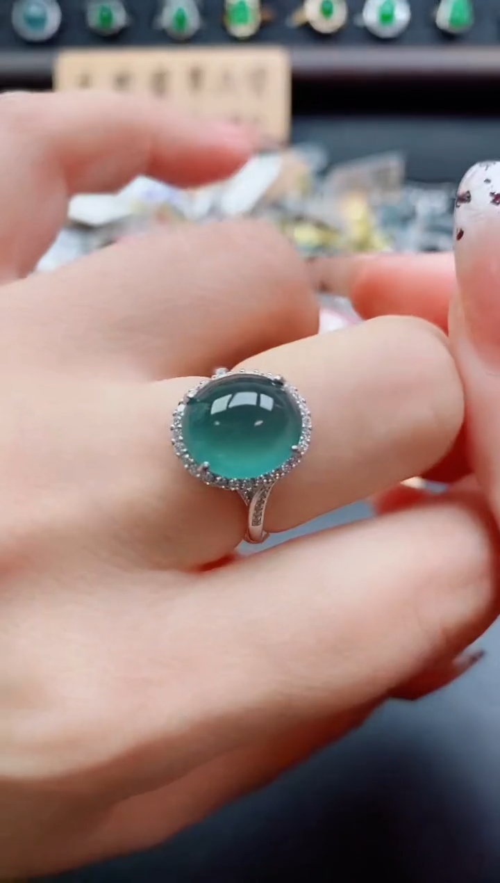 银S925镶嵌戒指翡翠1