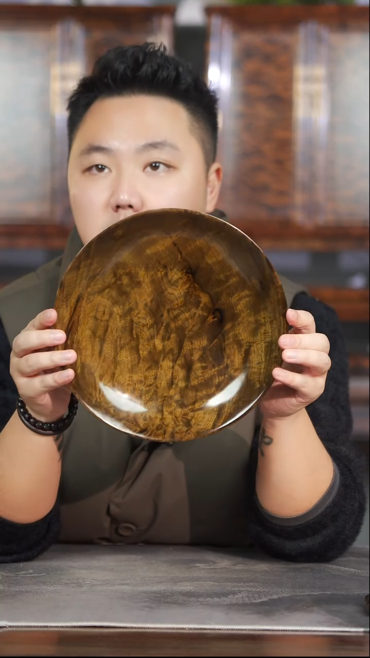 金丝楠075满花纹手工大漆坚果盘25.5cm