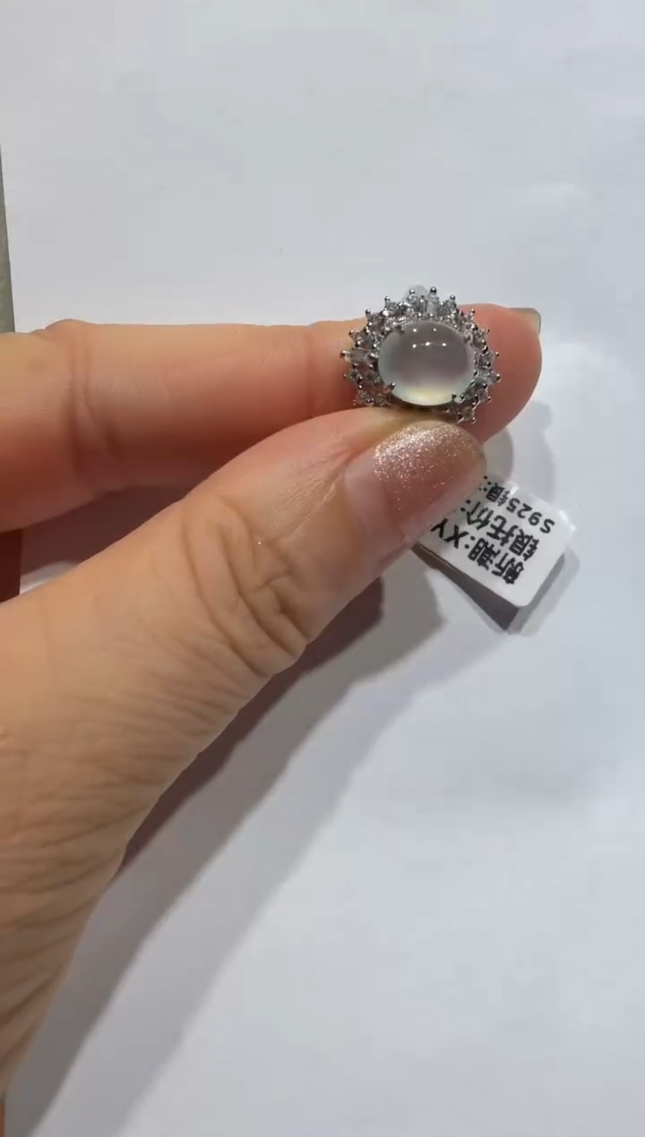 银S925镶嵌戒指翡翠缅甸A货翡翠戒指