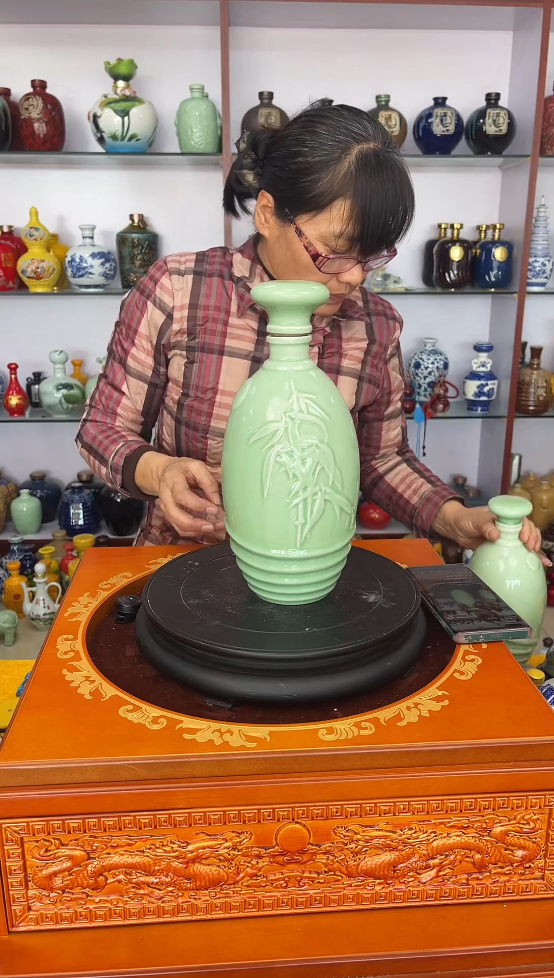 瓶瓷  3 斤装青釉竹叶瓶       陶瓷空酒坛