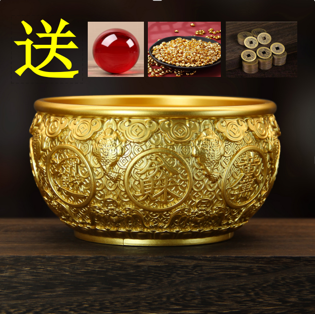 师傅推荐 加大《17cm金蟾聚宝盆》带盖聚宝盆家用公司摆件开业铜盆