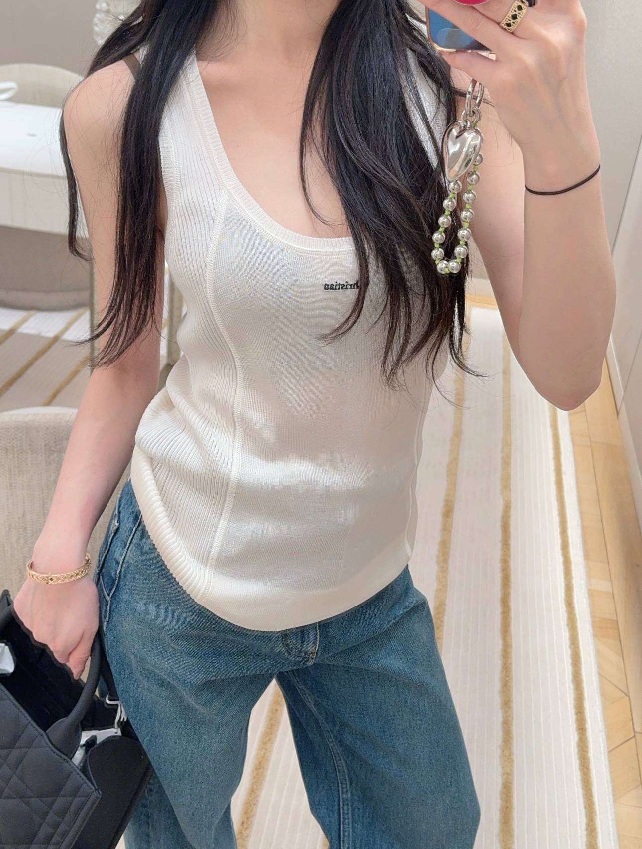 「长芯」25早春字母刺绣轻薄透气弹力针织背心 YZ24K01167