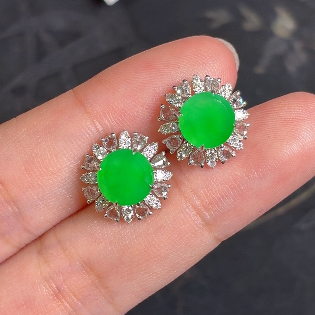 【上品｜耳饰】天然A货缅甸翡翠18k金镶嵌