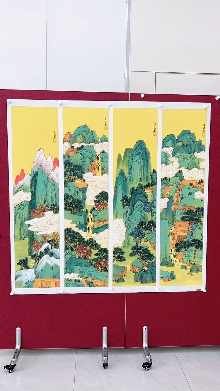 【闪购商品】绘画杨风顺绘画16平尺山水条屏金奖紫袍作品