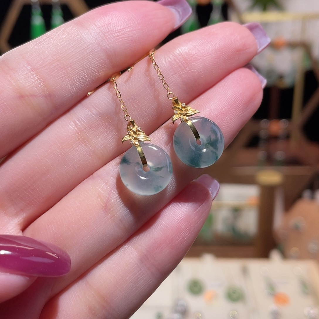 媞姿耳饰 缅甸翡翠A货飘兰花甜甜圈