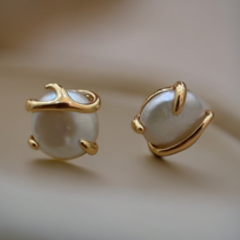 非金属仿珍珠耳饰 设计师款巴洛克 s925通体全银