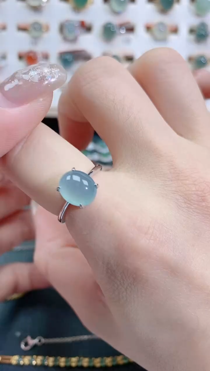 银S925镶嵌戒指翡翠天然翡翠