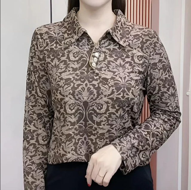 秋装新款长袖减龄打底衫女中老年妈妈装春秋洋气上衣翻领显瘦百搭