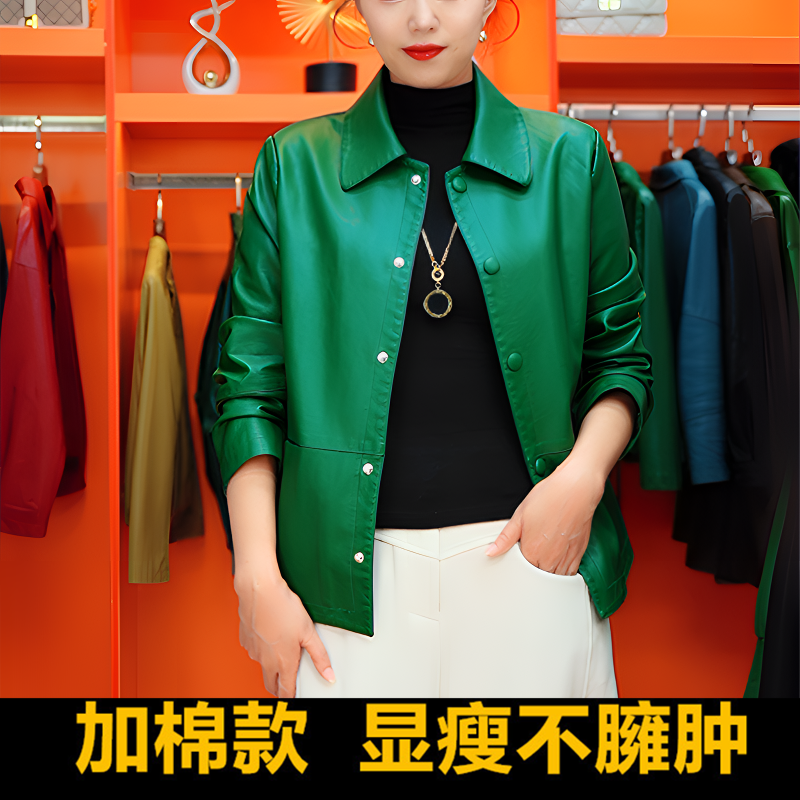 2088款厚款口袋极简风冬季皮衣翻领休闲外套女加棉显瘦不臃肿保暖