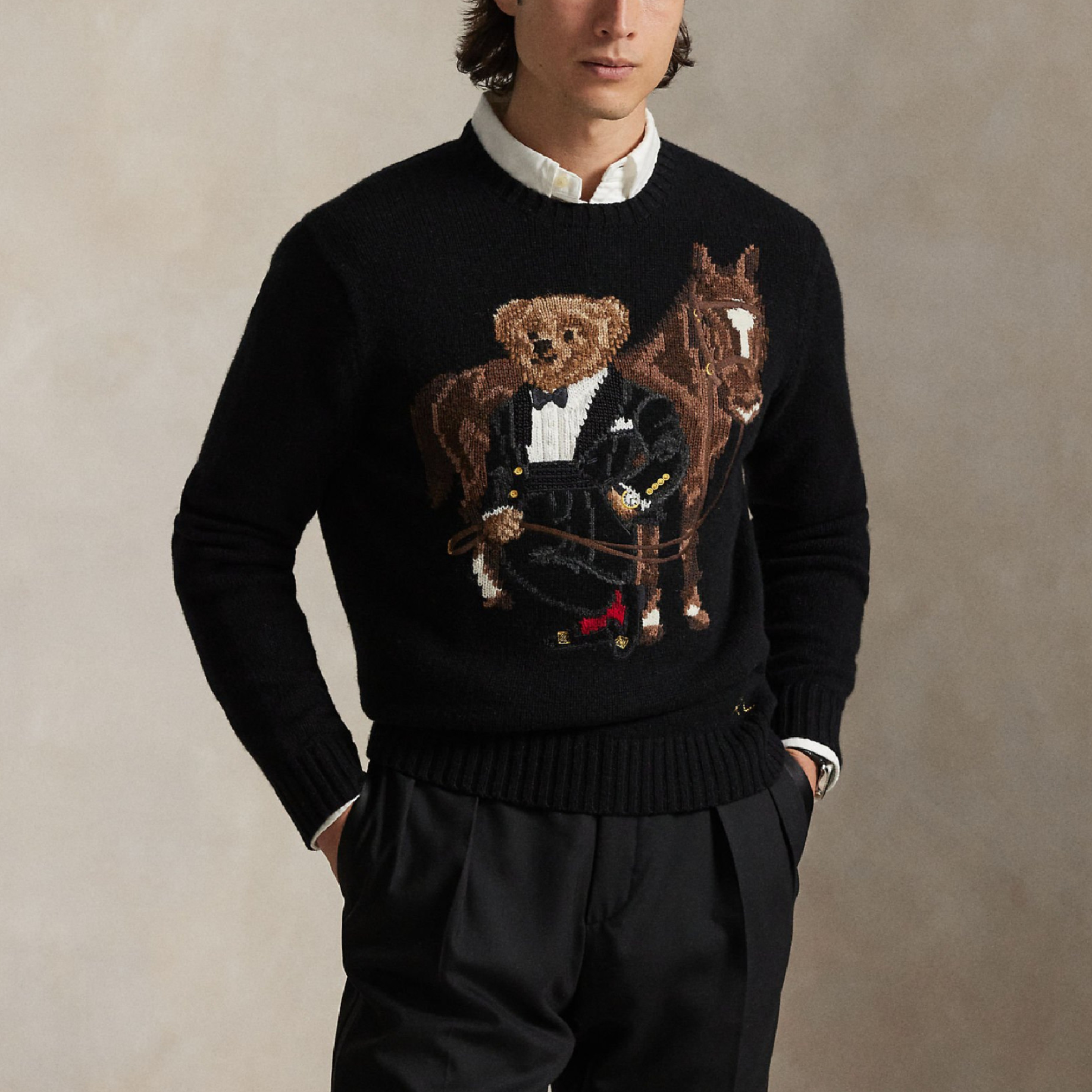 POLO RALPH LAUREN拉夫劳伦针织平纹小熊款毛衣 710P08085001