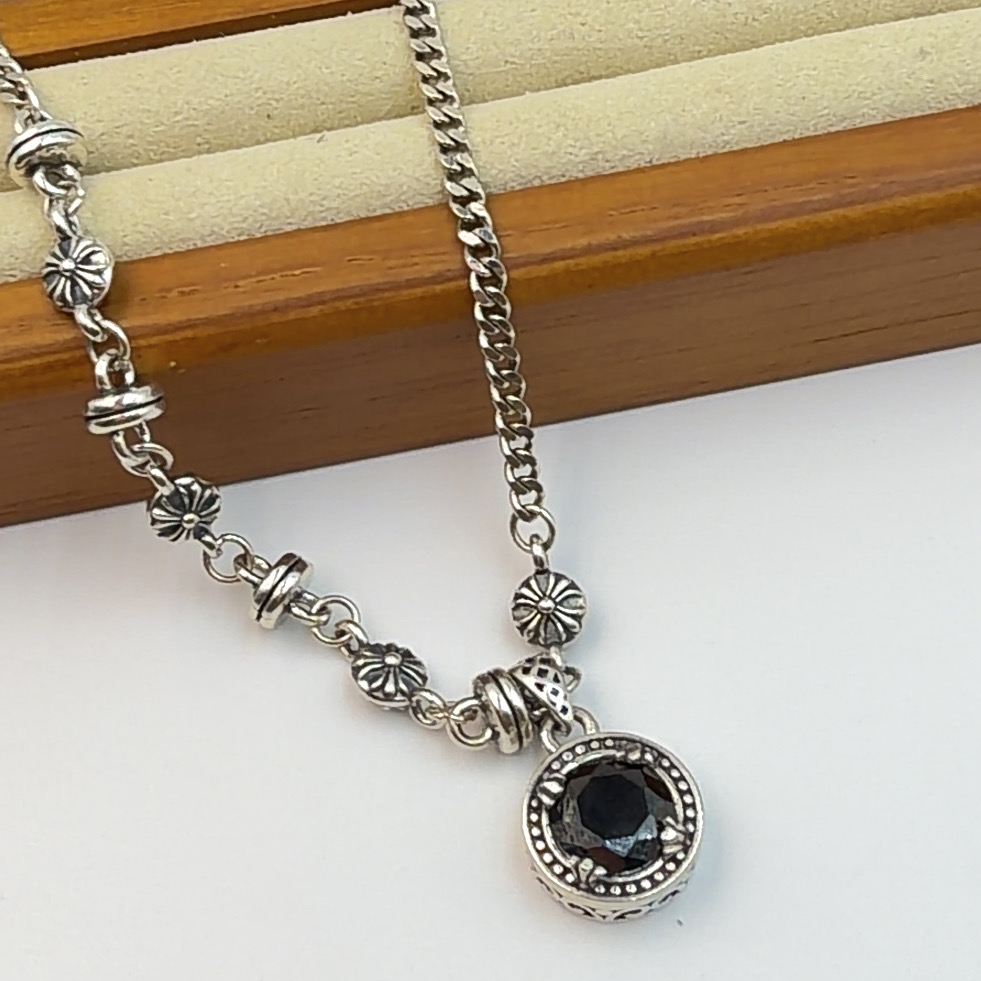 链子925银 黑色宝石银项链时尚百搭