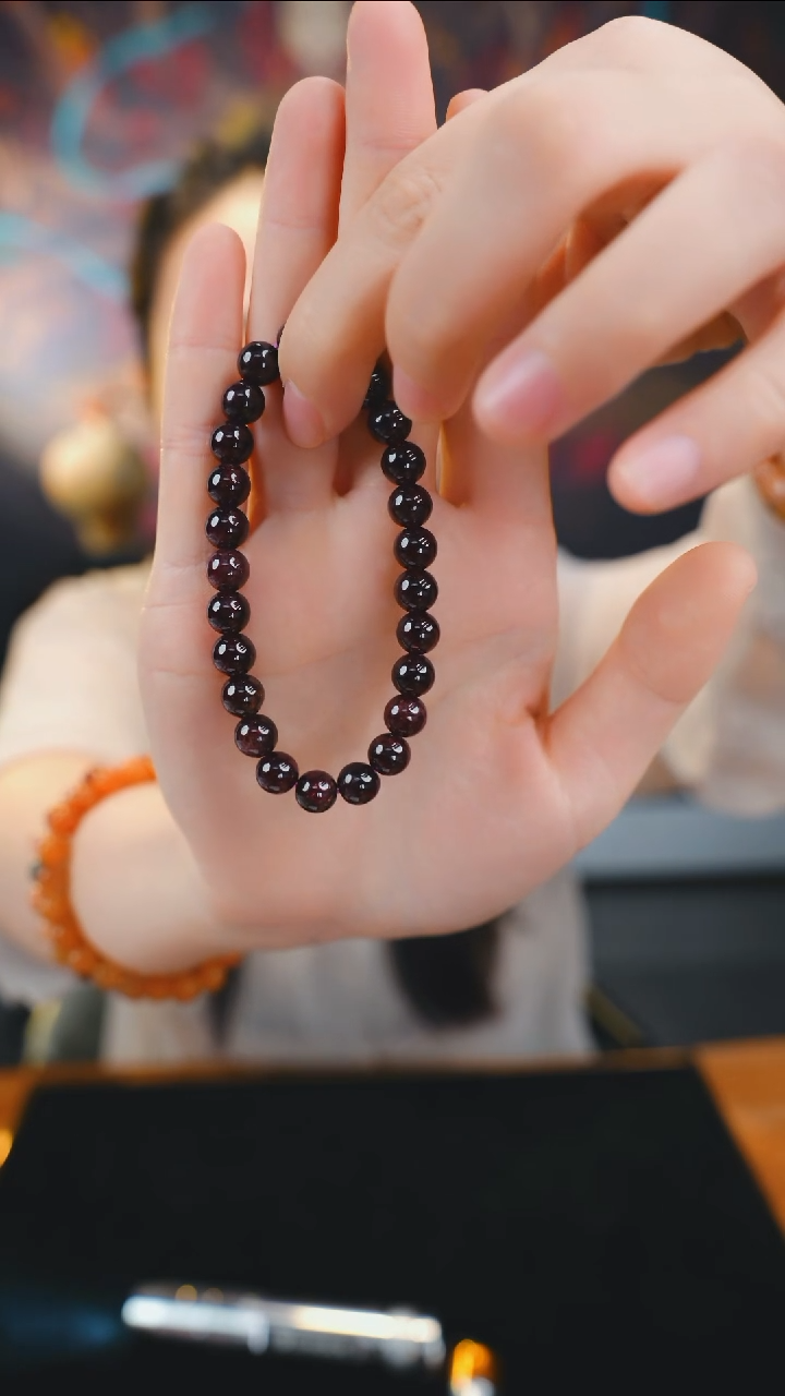 烟晶手链银S925镶嵌石榴石7.5mm