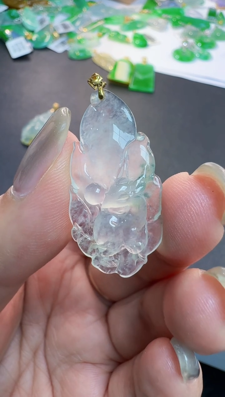 【闪购商品】翡翠18K金镶嵌颈饰缅甸翡翠A货吊坠