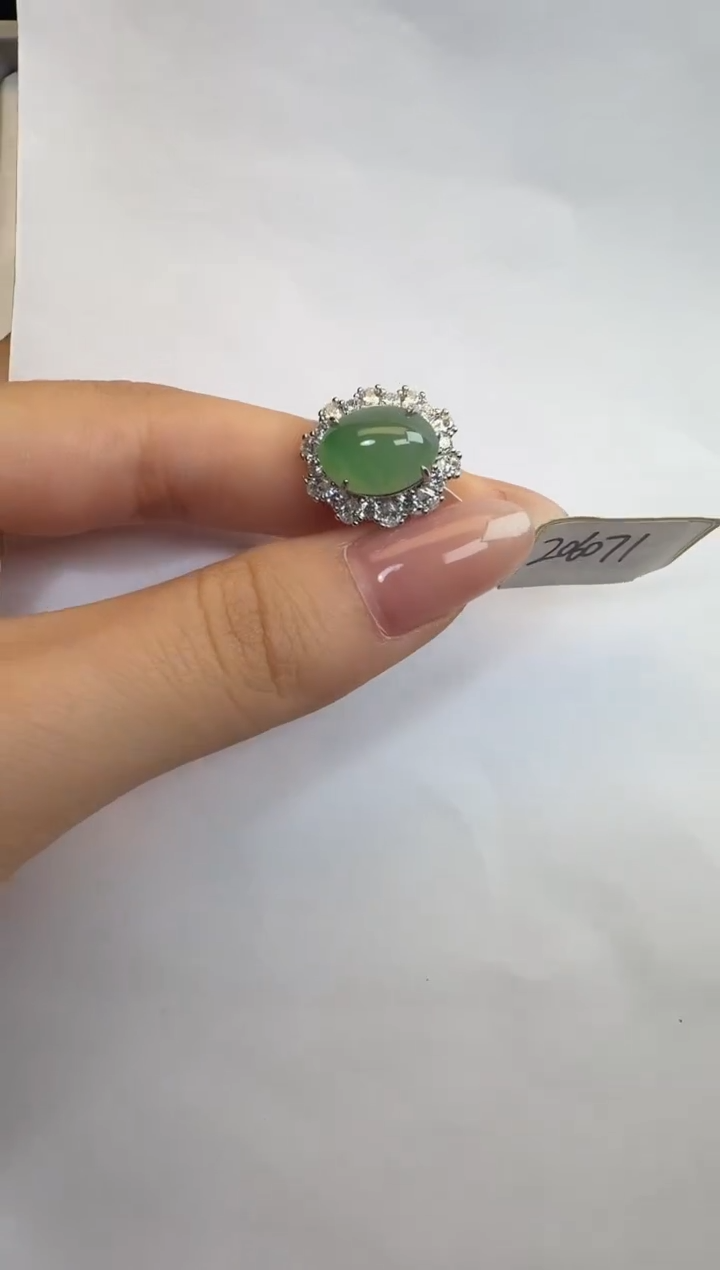 银S925镶嵌戒指翡翠925银镶A货翡翠戒指83