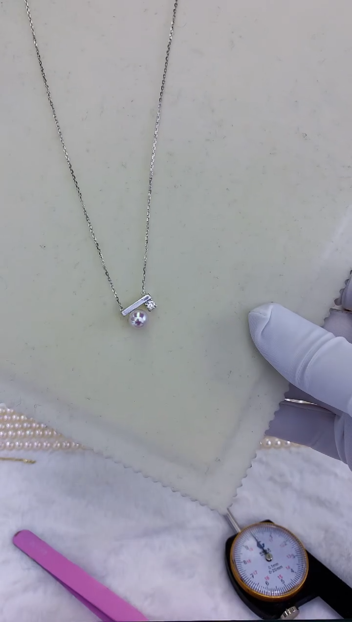 银S925镶嵌饰品海水珍珠银色平衡木套链