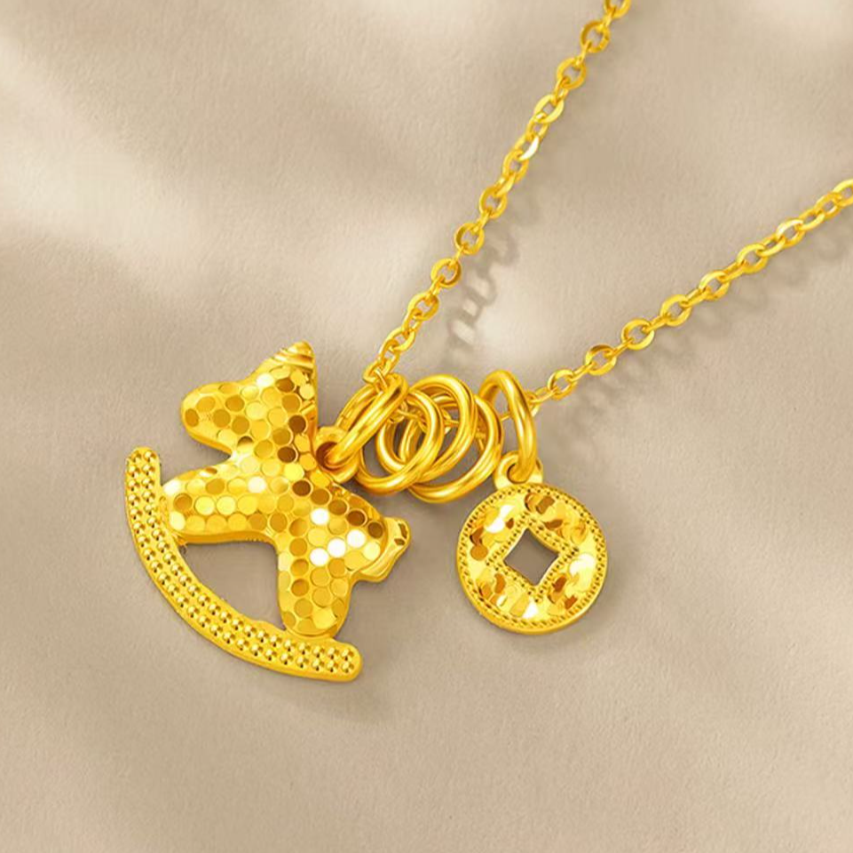 铜合金项链 新款马上有钱小马钱币流苏项链链女轻奢精