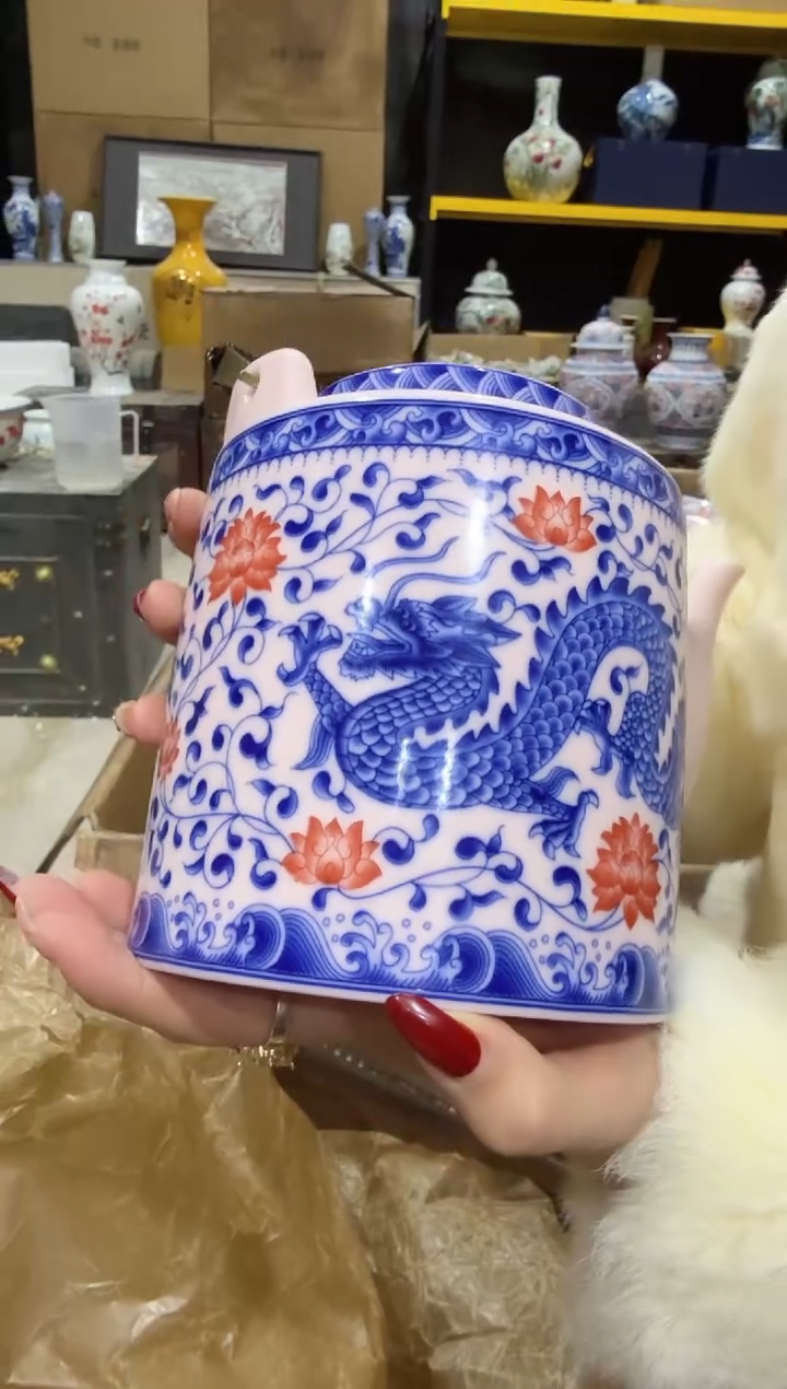 杯子陶瓷红稀龙凤提梁壶1.5升+礼盒