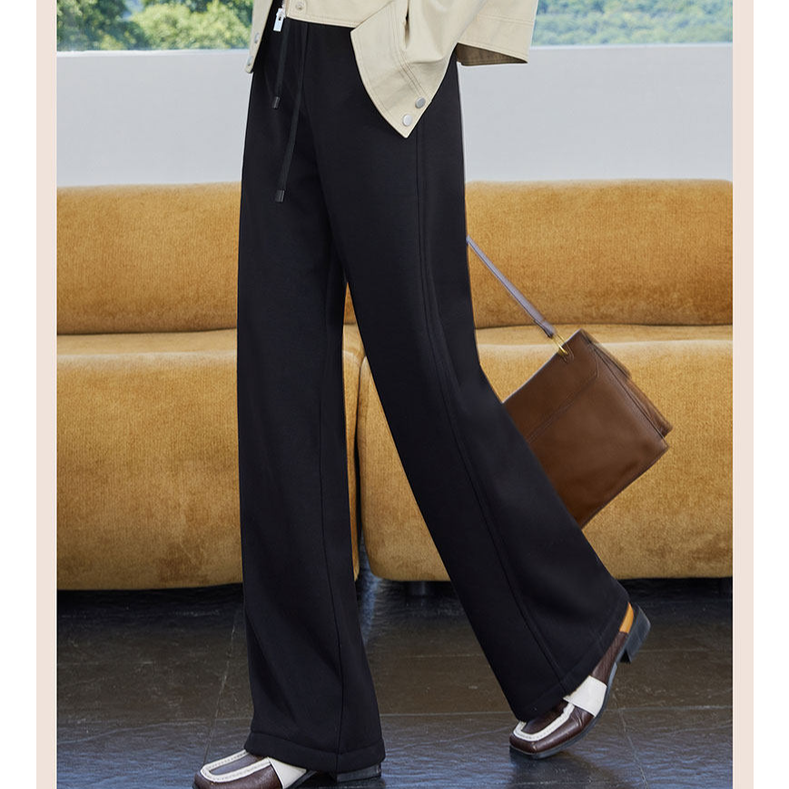新款莫代尔加绒提花云柔大码直筒阔腿垂感休闲裤82789
