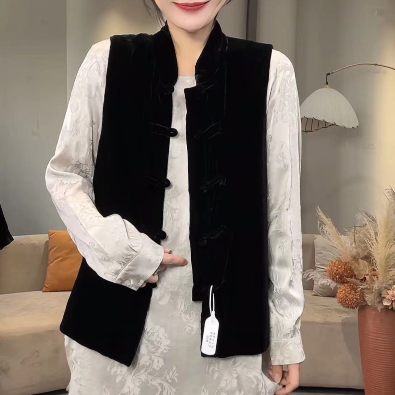 【经典国风丝绒马甲】丝绒经典款唐装盘扣马甲.