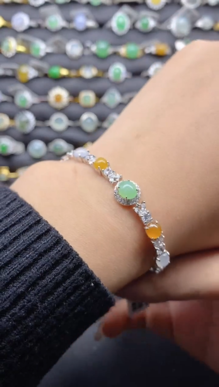 【闪购商品】翡翠手链银S925镶嵌S925银镶嵌翡翠手链