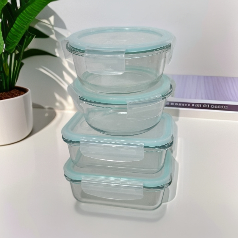 【希乐扣】蒸蛋碗玻璃保鲜盒微波炉专用小长小圆四件套冰箱可用