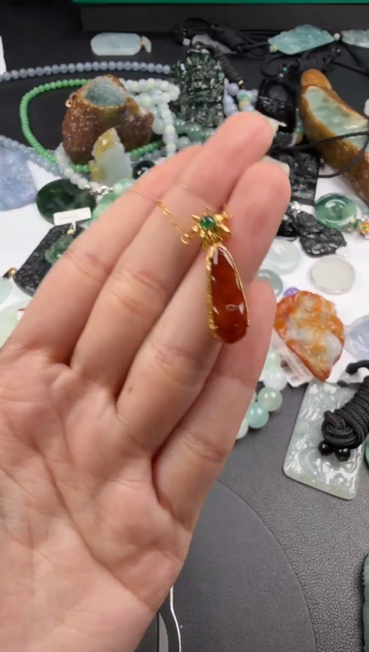 吊坠(不含链)18K金镶嵌翡翠翡翠饰品-217