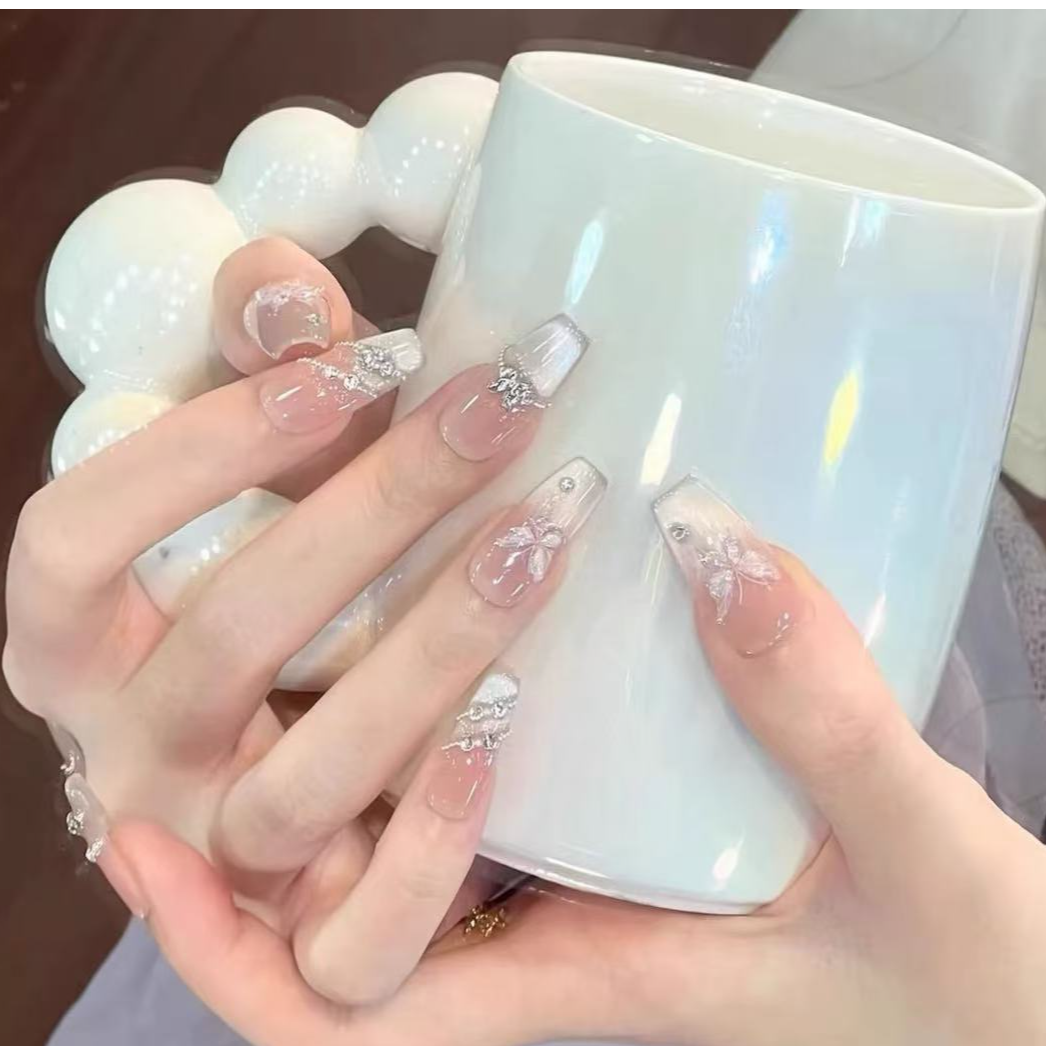 【双生蝶】冰透渐变纯欲风手工穿戴式光疗甲高级猫眼美甲