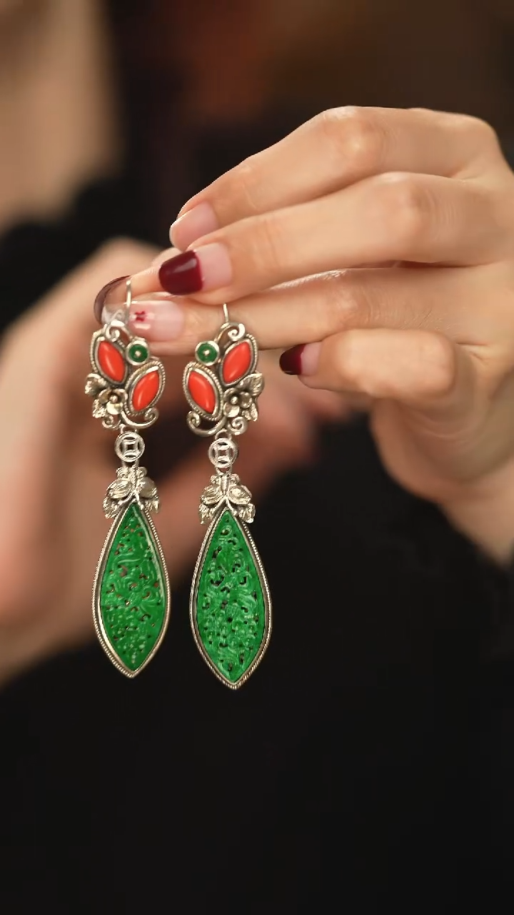 【闪购商品】翡翠耳饰银S925镶嵌新款