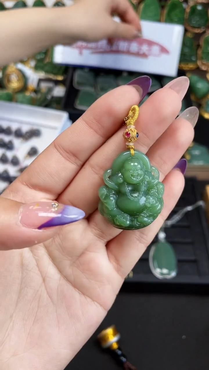 【闪购商品】和田玉吊坠18K金镶嵌多样性发一