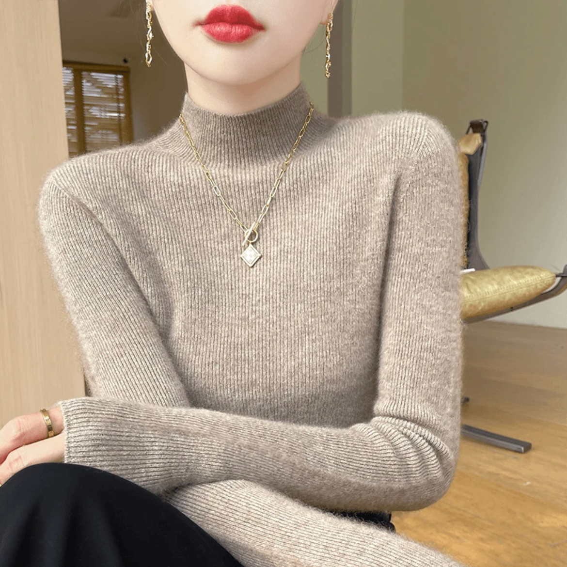 100%美丽诺绵羊毛一线成衣针织修身不扎肉无缝保暖秋冬打底衫工厂