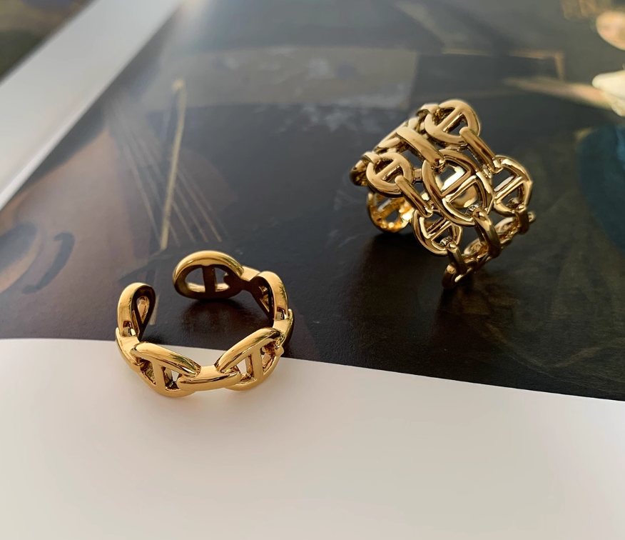 铜合金戒指 铜合金猪鼻子开口戒指复古轻奢叠戴