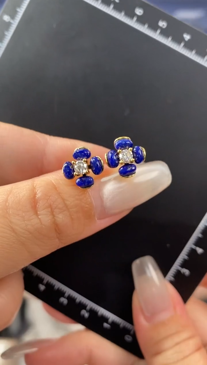 青金石银S925镶嵌耳饰EZ5141