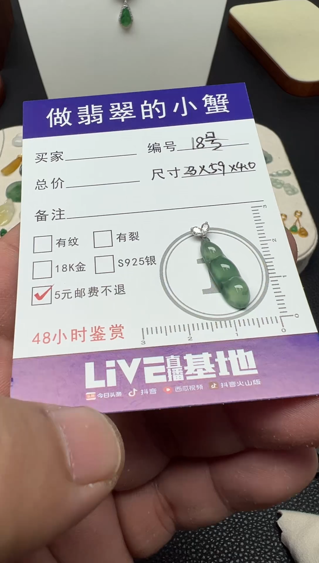 颈饰18K金镶嵌翡翠（18号链接）纯天然A货缅甸翡翠豆子吊坠