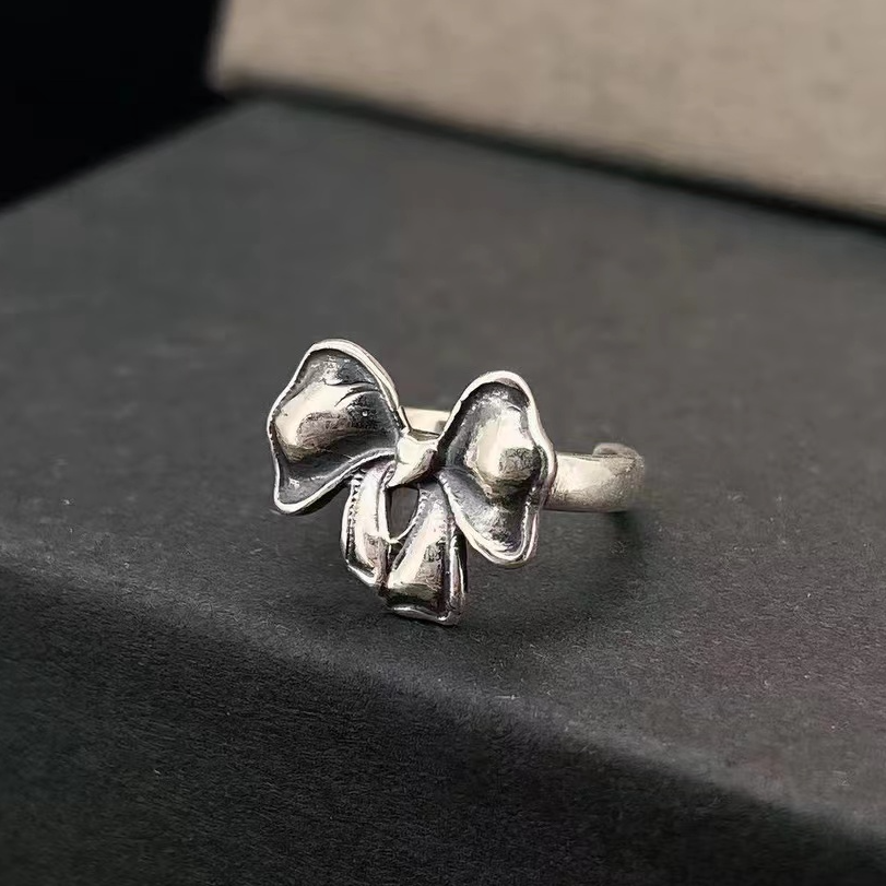 925银耳饰 A119小众ins风公主甜美做旧蝴蝶结银耳骨夹